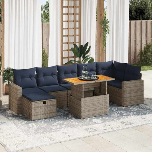 8-tlg. Garten-Sofagarnitur mit Kissen Braun Poly Rattan Akazie