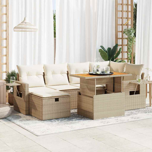 8-tlg. Garten-Sofagarnitur mit Kissen Beige Poly Rattan Akazie