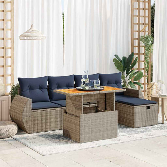 6-tlg. Garten-Sofagarnitur mit Kissen Schwarz Poly Rattan