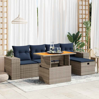6-tlg. Garten-Sofagarnitur mit Kissen Schwarz Poly Rattan