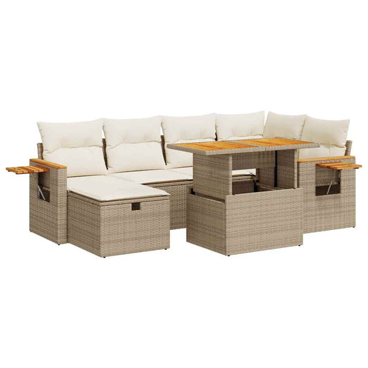 8-tlg. Garten-Sofagarnitur mit Kissen Beige Poly Rattan