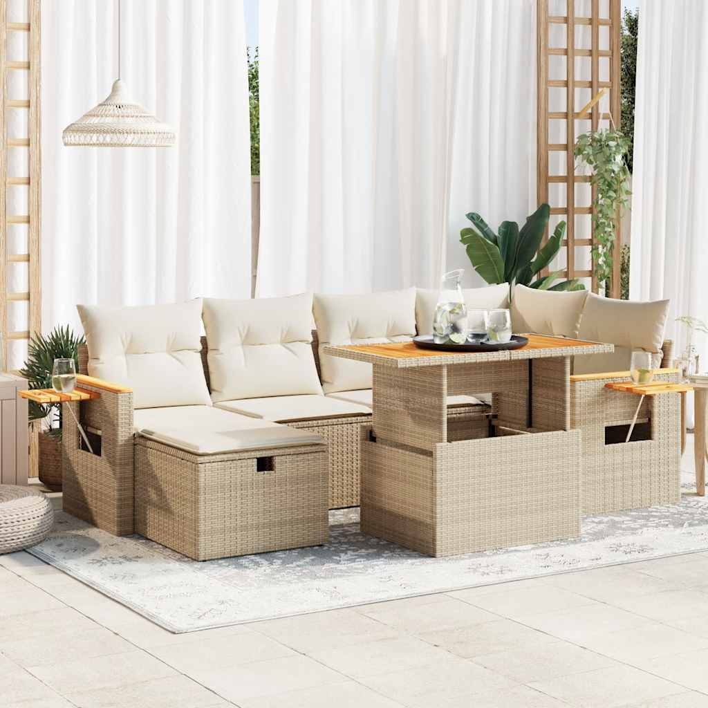 8-tlg. Garten-Sofagarnitur mit Kissen Beige Poly Rattan