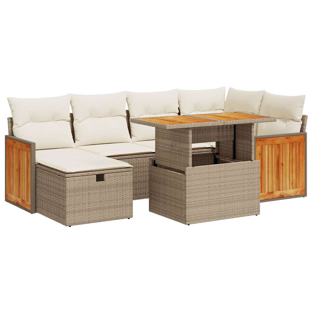 8-tlg. Garten-Sofagarnitur mit Kissen Beige Poly Rattan