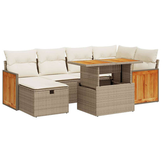 8-tlg. Garten-Sofagarnitur mit Kissen Beige Poly Rattan