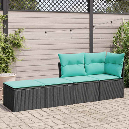 2-tlg. Garten-Sofagarnitur mit Kissen Schwarz Poly Rattan