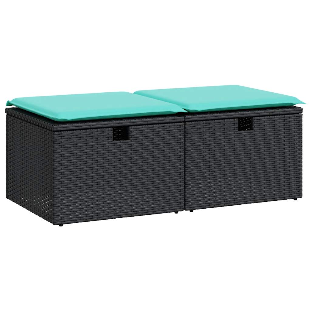2-tlg. Garten-Sofagarnitur mit Kissen Schwarz Poly Rattan