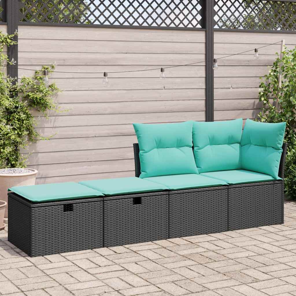 2-tlg. Garten-Sofagarnitur mit Kissen Schwarz Poly Rattan