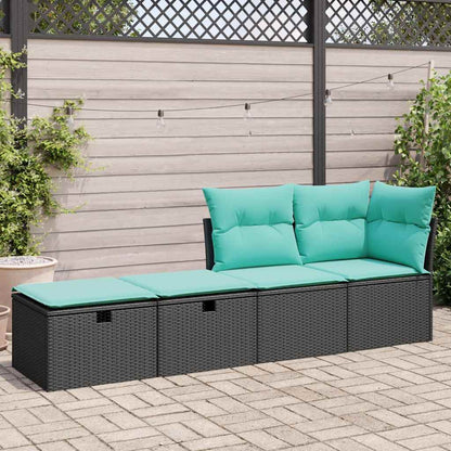 2-tlg. Garten-Sofagarnitur mit Kissen Schwarz Poly Rattan
