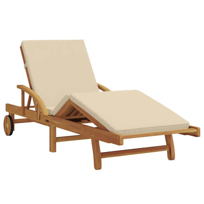 Sonnenliege mit Kissen Beige 200 x 67 x 84cm Massivholz Akazie