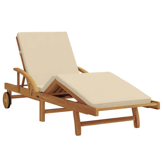 Sonnenliege mit Kissen Beige 200 x 67 x 84cm Massivholz Akazie