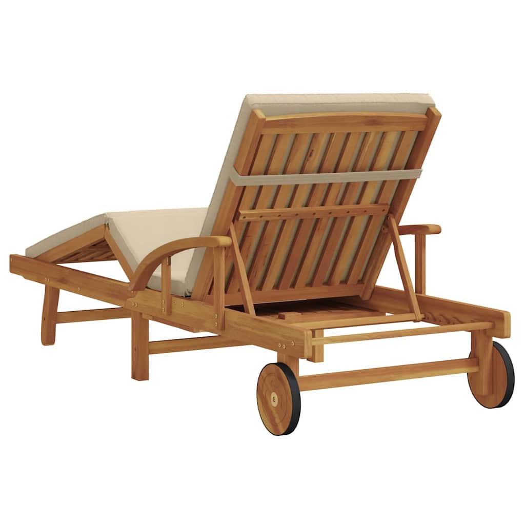 Sonnenliege mit Kissen Beige 200 x 67 x 84cm Massivholz Akazie