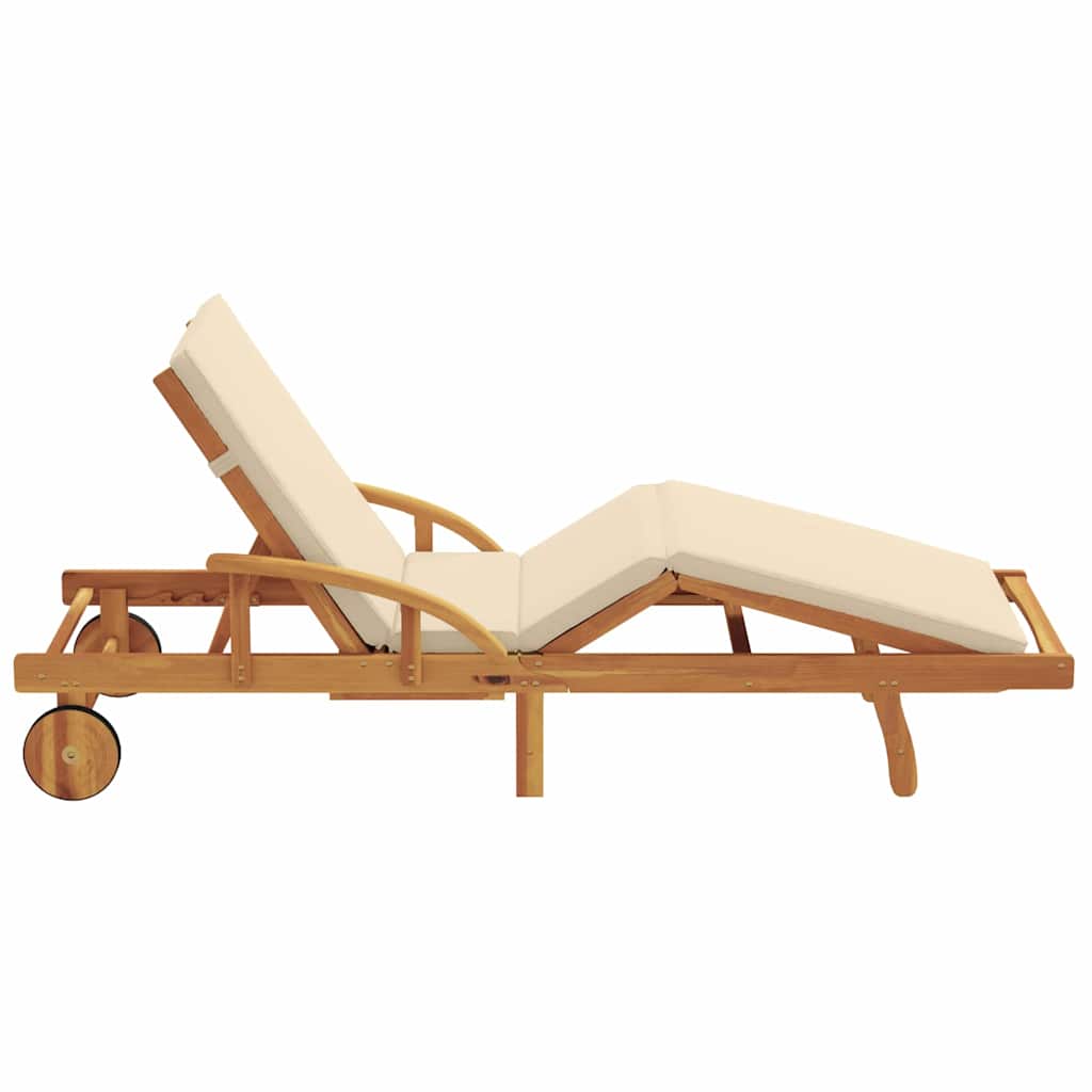 Sonnenliege mit Kissen Beige 200 x 67 x 84cm Massivholz Akazie