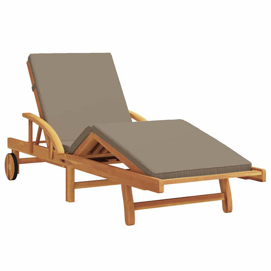 Sonnenliege mit Kissen Taupe 200 x 67 x 84cm Massivholz Akazie