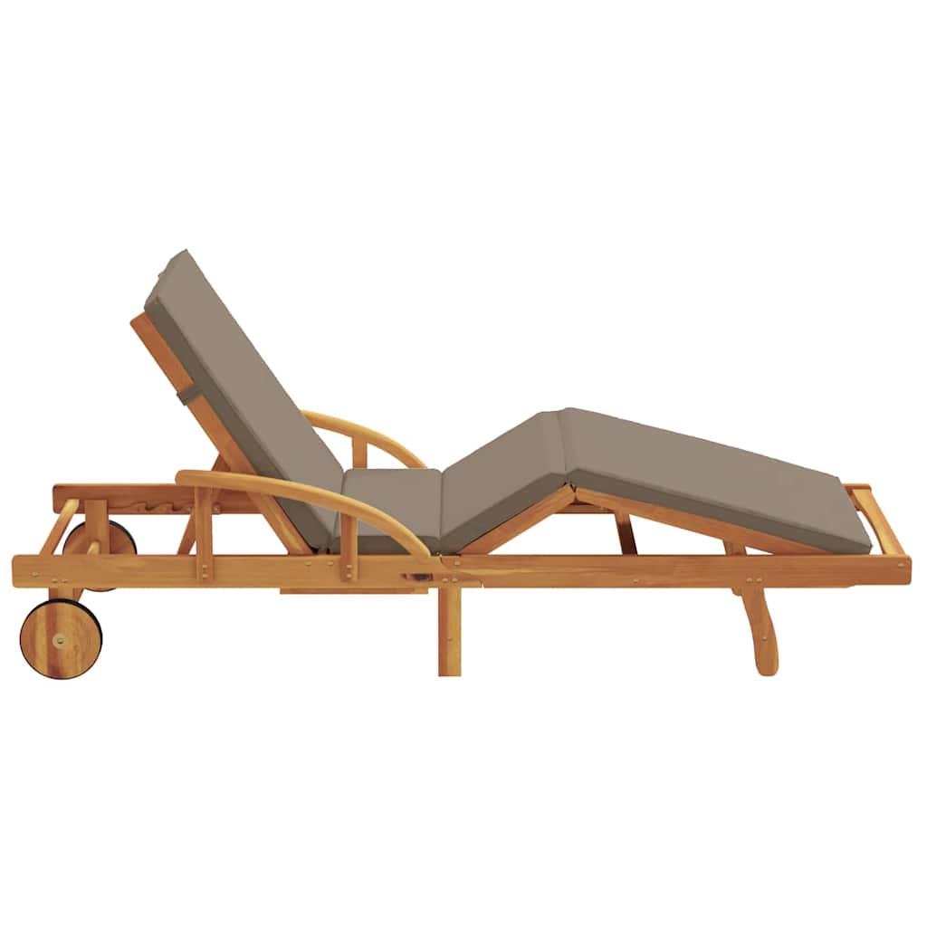 Sonnenliege mit Kissen Taupe 200 x 67 x 84cm Massivholz Akazie