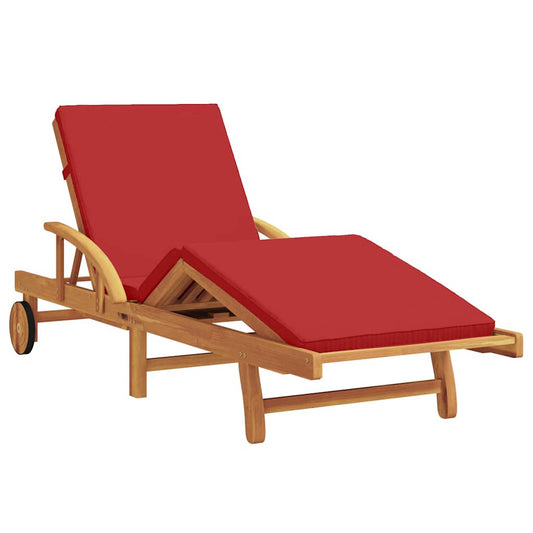 Sonnenliege mit Kissen Rot 200 x 67 x 84cm Massivholz Akazie
