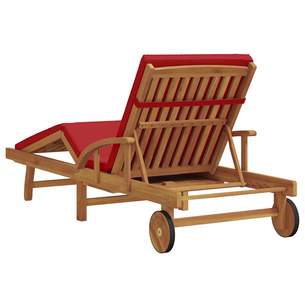 Sonnenliege mit Kissen Rot 200 x 67 x 84cm Massivholz Akazie