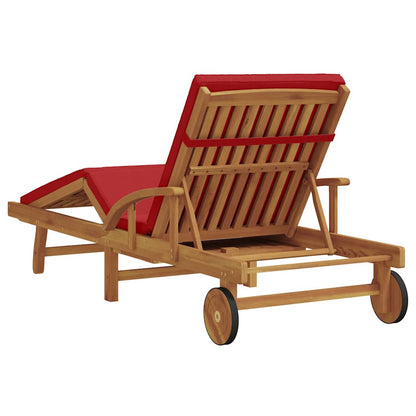 Sonnenliege mit Kissen Rot 200 x 67 x 84cm Massivholz Akazie