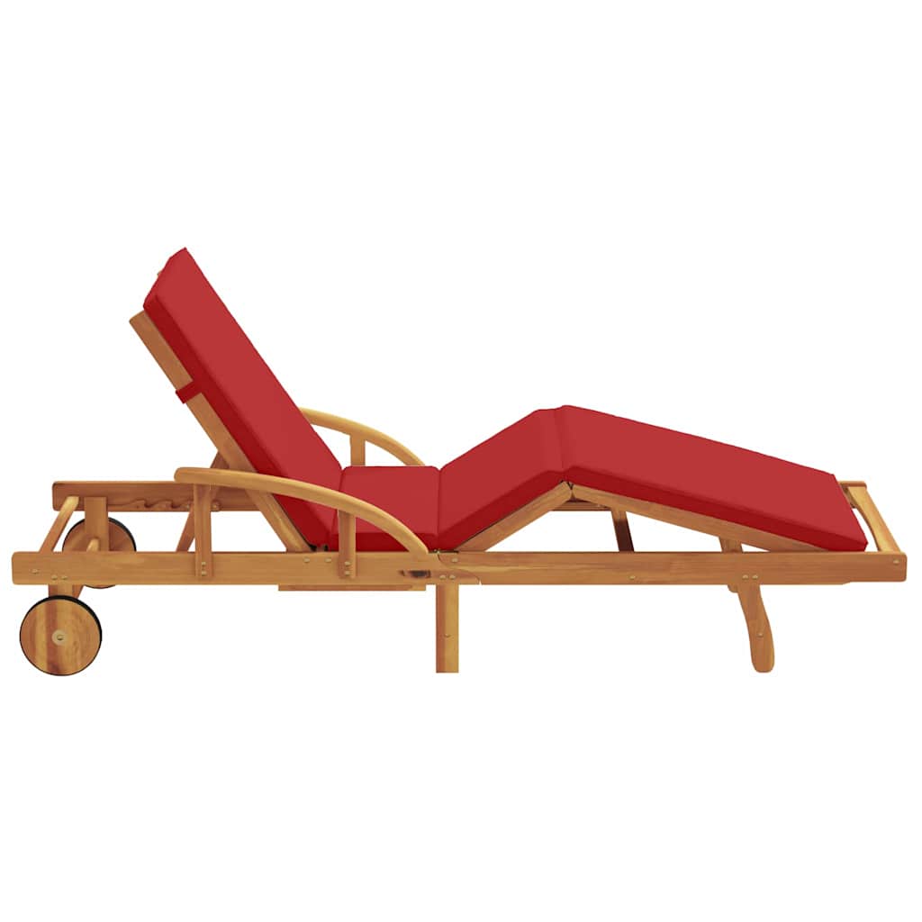 Sonnenliege mit Kissen Rot 200 x 67 x 84cm Massivholz Akazie