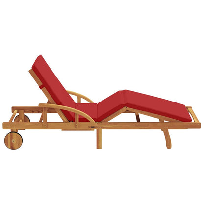 Sonnenliege mit Kissen Rot 200 x 67 x 84cm Massivholz Akazie