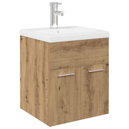 Waschbeckenunterschrank mit Einbaubecken und Wasserhahn