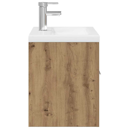 Waschbeckenunterschrank mit Einbaubecken und Wasserhahn