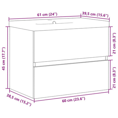 Waschbeckenunterschrank mit Einbaubecken Artisan-Eiche