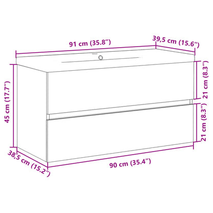 Waschbeckenunterschrank mit Einbaubecken Altholz-Optik