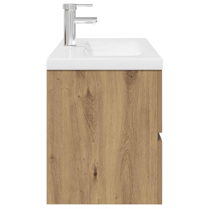 Waschbeckenunterschrank mit Einbaubecken und Wasserhahn