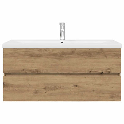 Waschbeckenunterschrank mit Einbaubecken und Wasserhahn