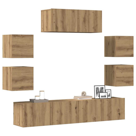 7-tlg. TV-Schrank-Set Wandmontage Artisan-Eiche Holzwerkstoff