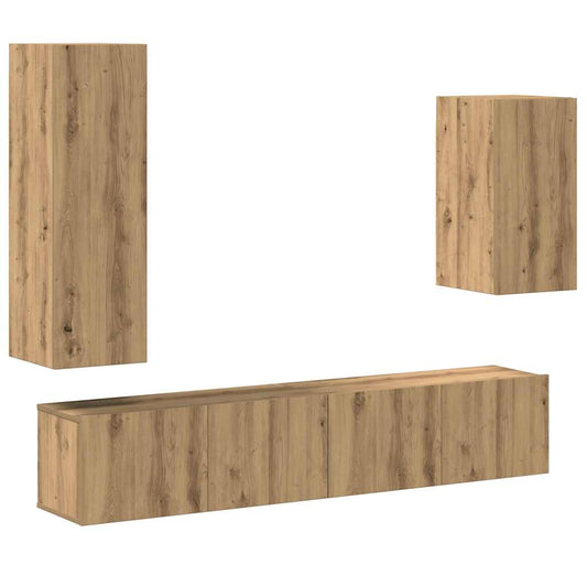 4-tlg. TV-Schrank-Set Wandmontage Artisan-Eiche Holzwerkstoff