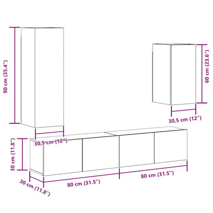 4-tlg. TV-Schrank-Set Wandmontage Artisan-Eiche Holzwerkstoff