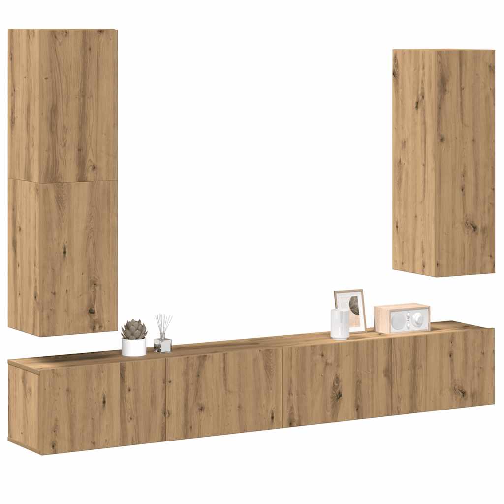 4-tlg. TV-Schrank-Set Wandmontage Artisan-Eiche Holzwerkstoff