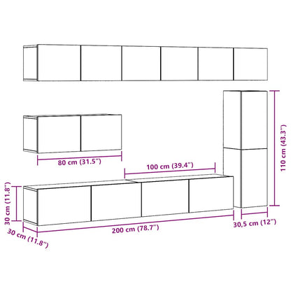 7-tlg. TV-Schrank-Set Wandmontage Artisan-Eiche Holzwerkstoff