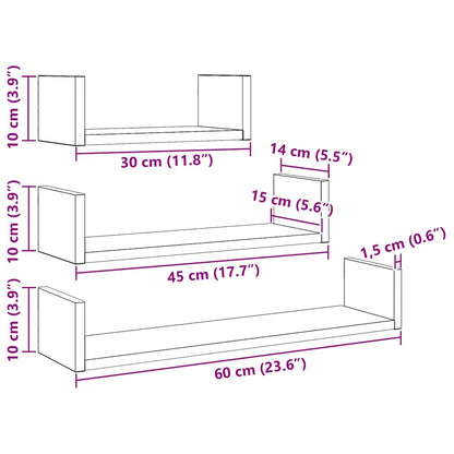 Wandregale 3 Stk. Schwarz Eichen-Optik Holzwerkstoff