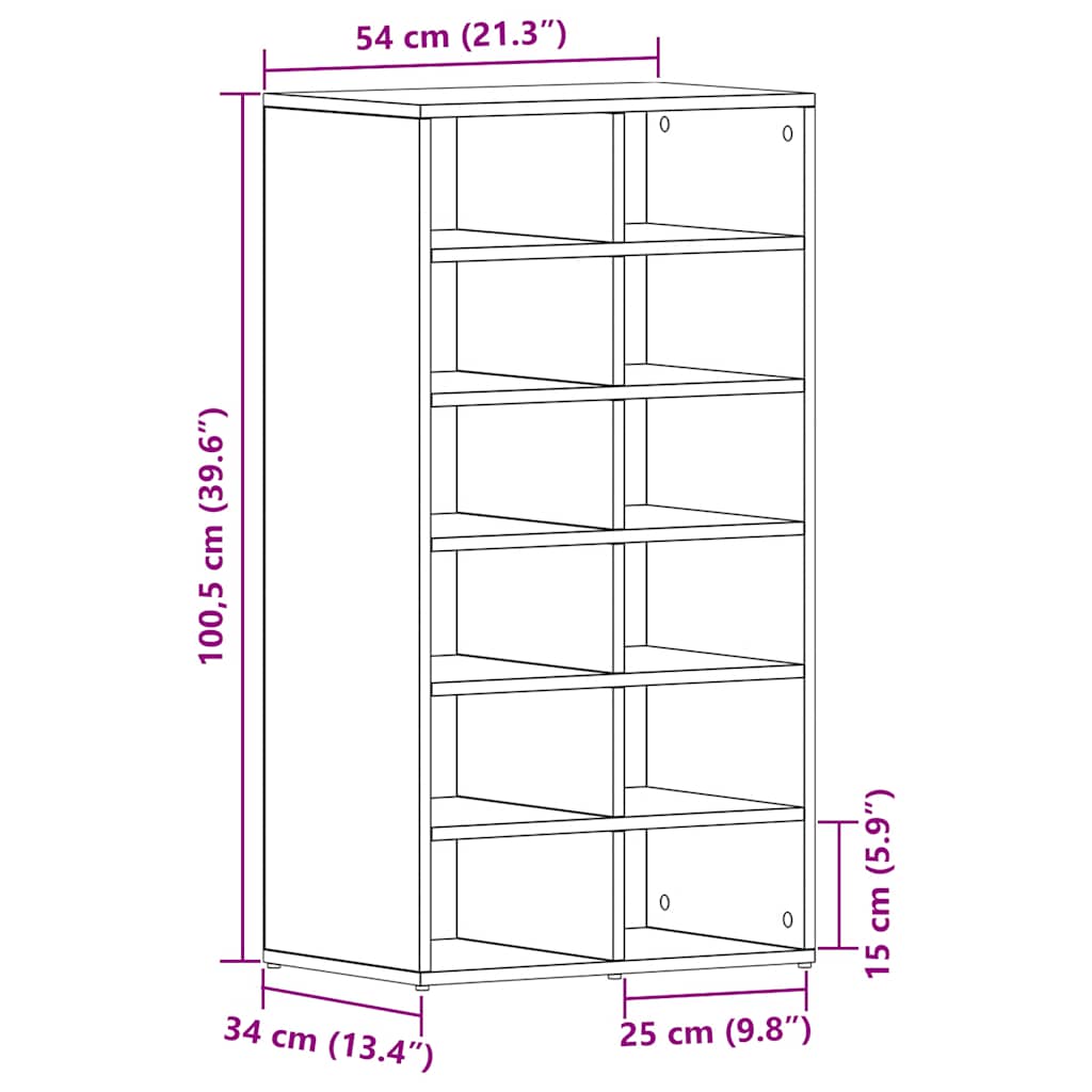 Schuhregal Schwarz Eichen-Optik 54x34x100,5 cm Holzwerkstoff