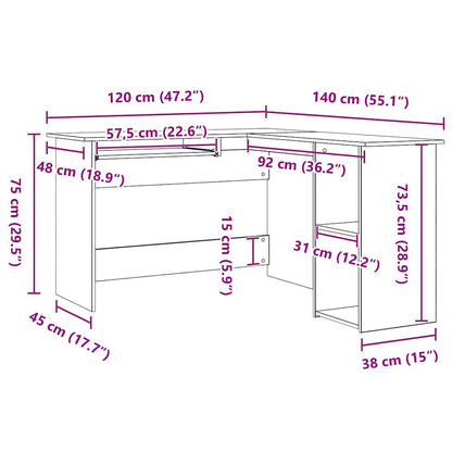 Eckschreibtisch Schwarze Eiche 120 x 140 x 75 cm Holzwerkstoff