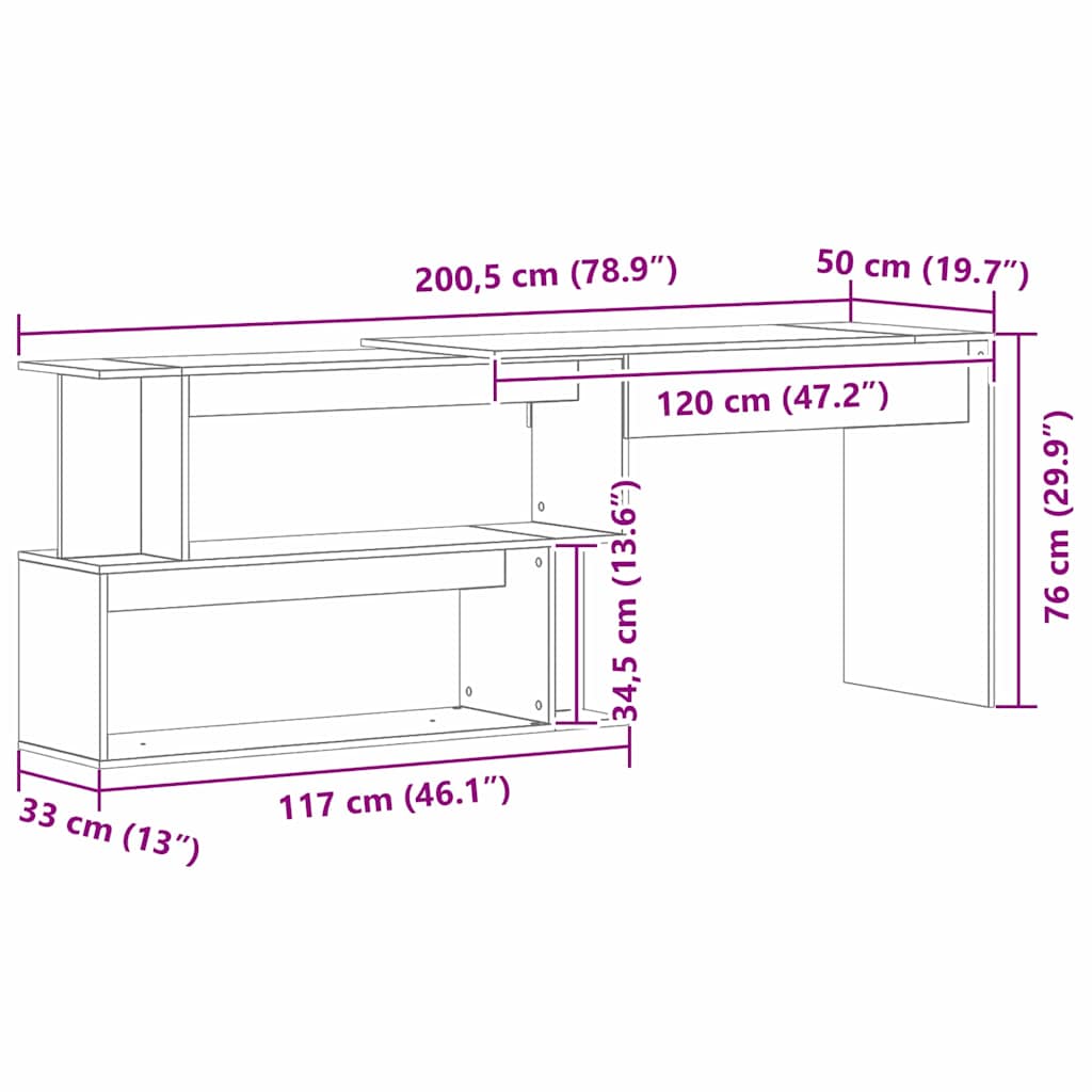 Schreibtisch Schwarze Eiche 200 x 50 x 76 cm Holzwerkstoff