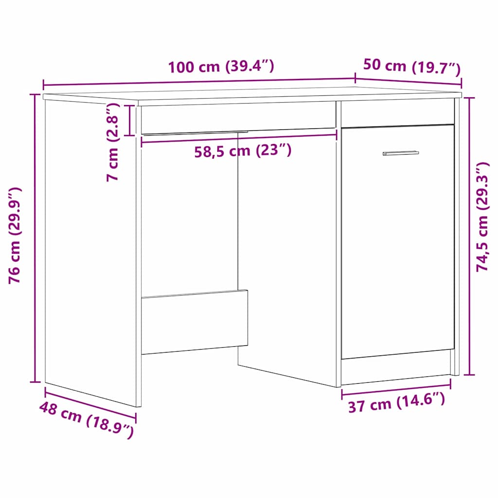 Schreibtisch Schwarz Eichen-Optik 100 x 50 x 76 cm