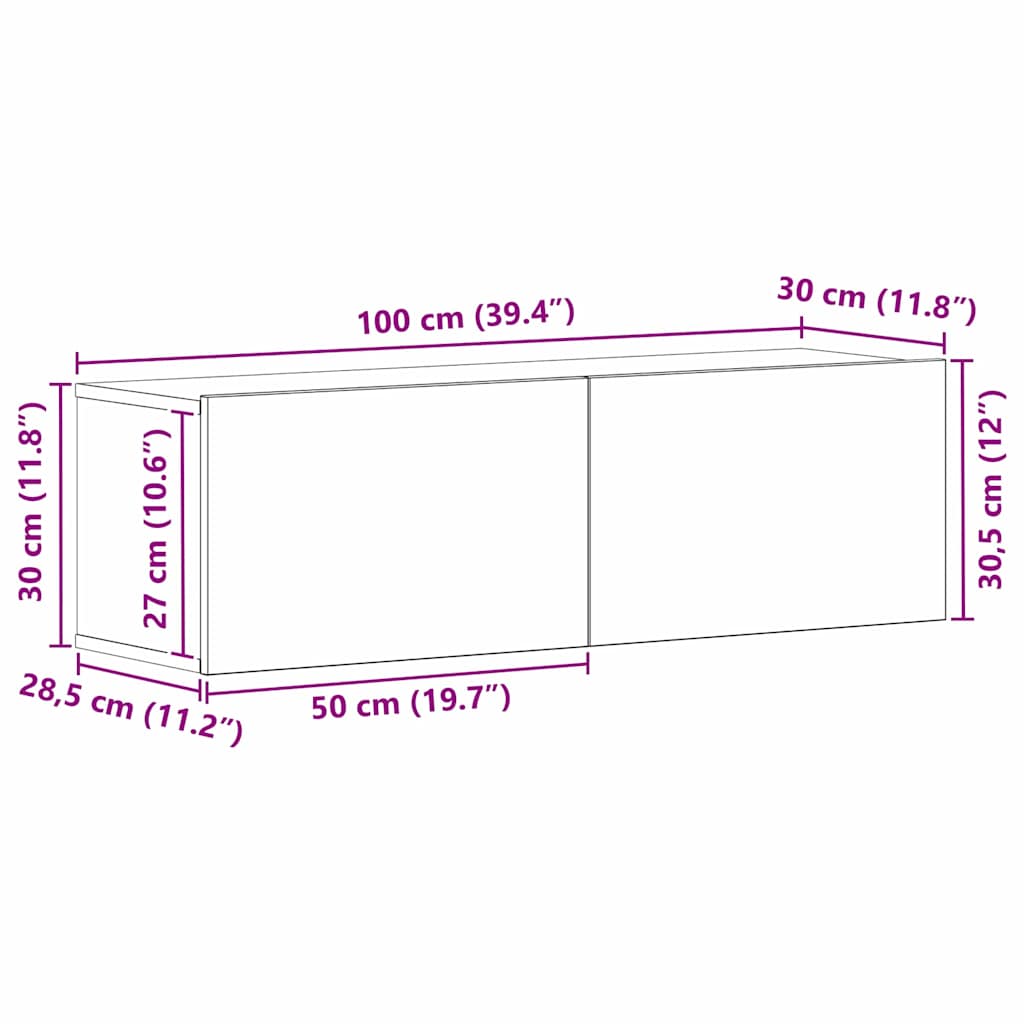 Fernsehtische Schwarze Eiche 100 x 30 x 30 cm Holzwerkstoff