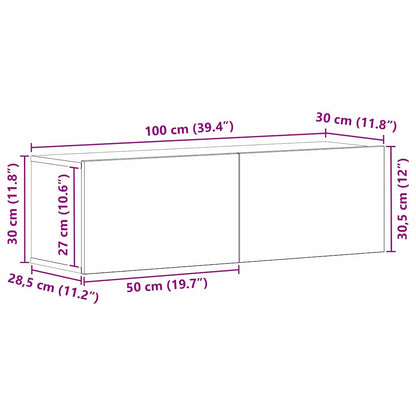 Fernsehtische Schwarze Eiche 100 x 30 x 30 cm Holzwerkstoff