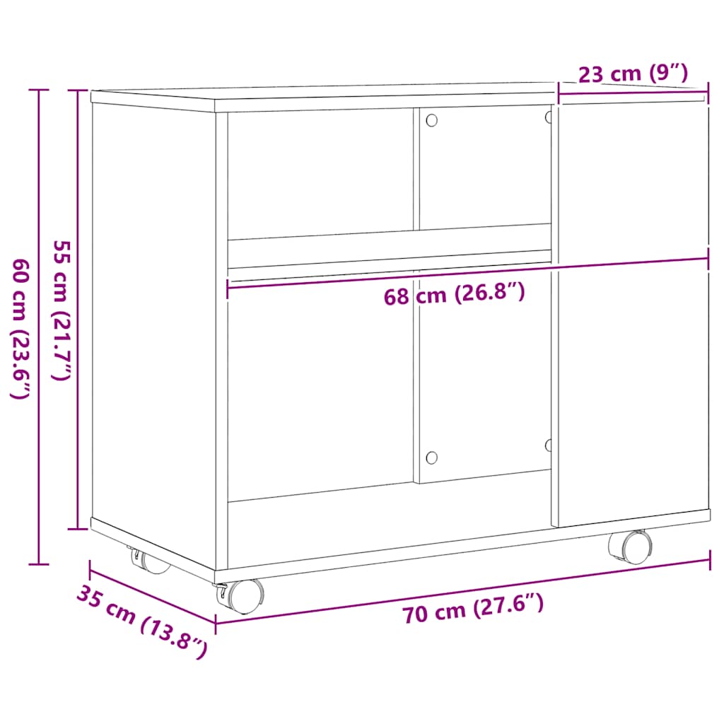 Beistelltisch Schwarze Eiche 70 x 35 x 60 cm Holzwerkstoff