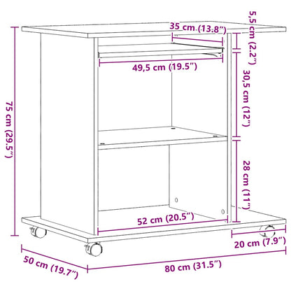Computertisch Eiche schwarz 80x50x75 cm Holzwerkstoff