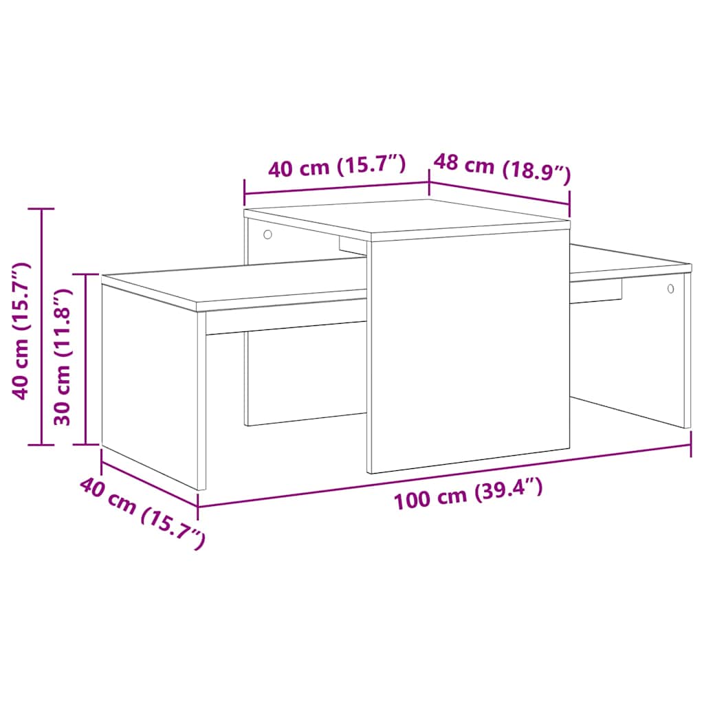 Satztische Schwarz Eichen-Optik 100 x 48 x 40 cm Holzwerkstoff