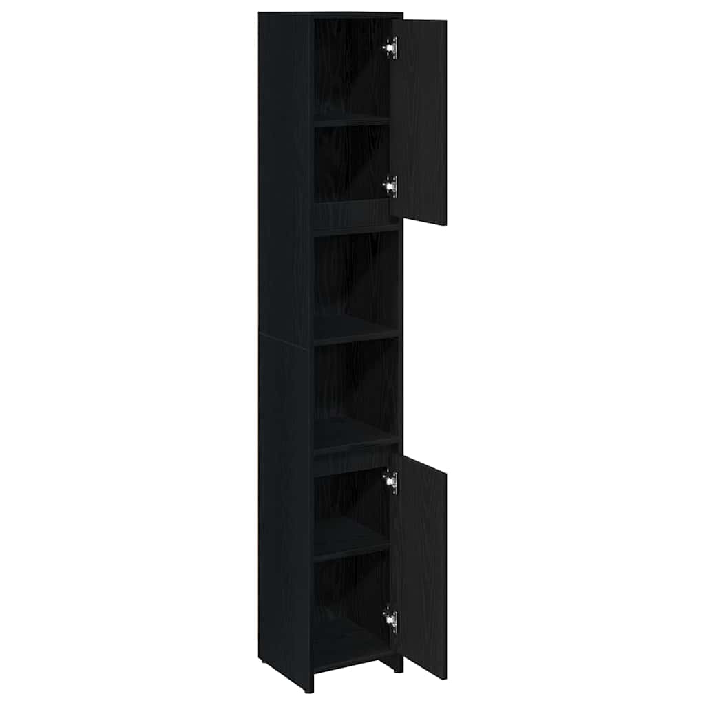 Badezimmerschrank mit Tür Schwarze Eiche 30 x 30 x 183,5 cm