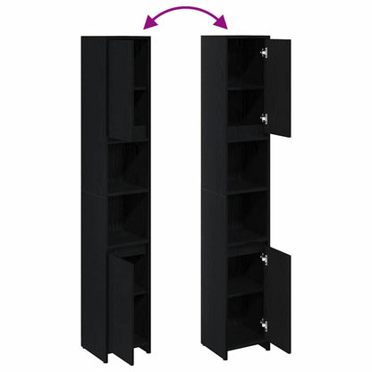 Badezimmerschrank Schwarz Eichen-Optik 30 x 30 x 183,5 cm