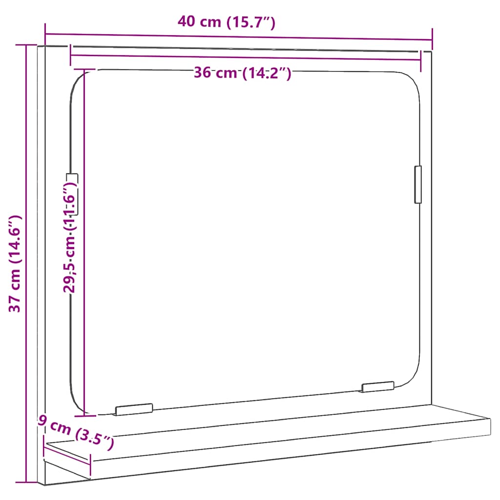 Badspiegel Schwarz Eichen-Optik 40x10,5x37 cm Holzwerkstoff