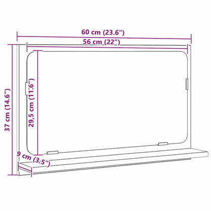Spiegelablage mit Regal Schwarz Eichen-Optik 60 x 10,5 x 37 cm