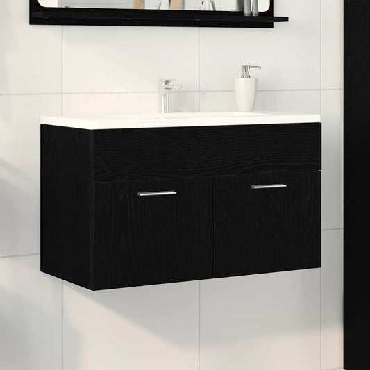 Badezimmer-Waschtischschrank in Schwarz-Eiche 80x38,5x46 cm aus Holzwerkstoff
