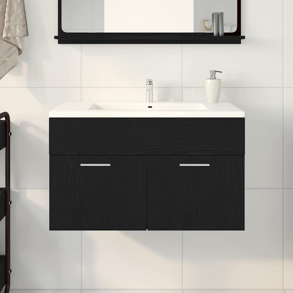 Waschbecken-Schrank mit Tür Schwarze Eiche 90 x 38.5 x 46 cm